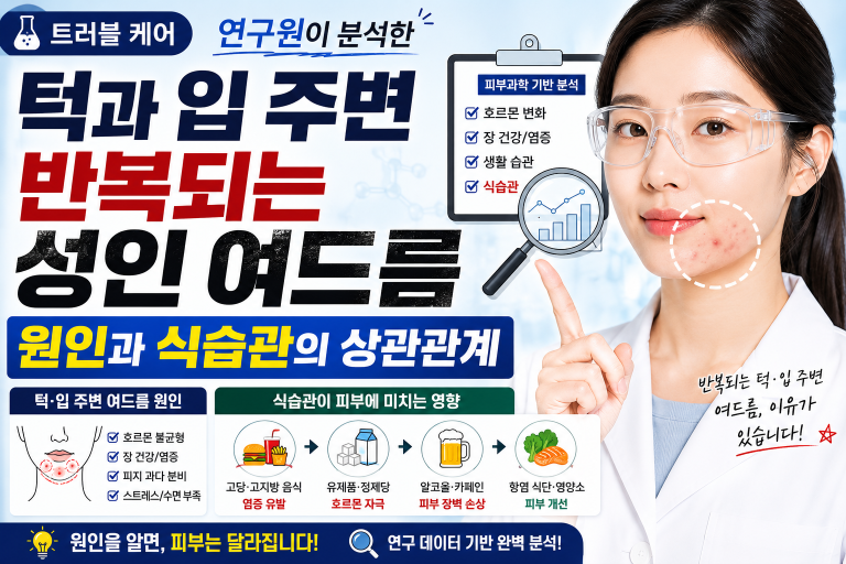 [트러블 케어] 연구원이 분석한 턱과 입 주변 반복되는 성인 여드름 원인과 식습관의 상관관계