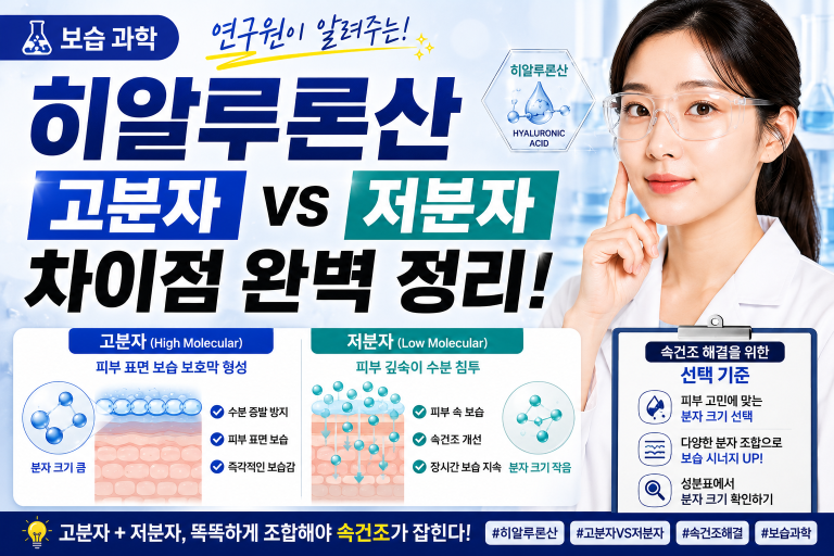 [보습 과학] 히알루론산 고분자와 저분자 차이점: 속건조 해결을 위한 선택 기준