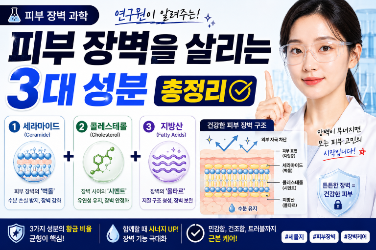 [피부 장벽] 피부 장벽을 살리는 3대 성분: 세라마이드, 콜레스테롤, 지방산(세콜지) 총정리