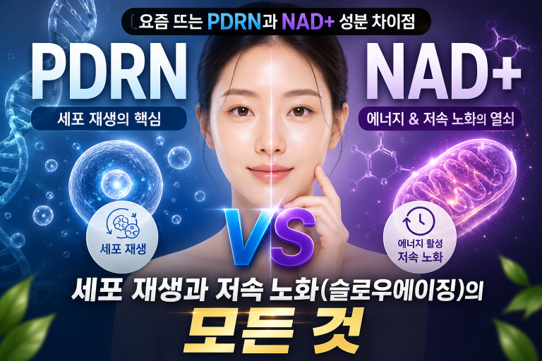 요즘 뜨는 PDRN과 NAD+ 성분 차이점: 세포 재생과 저속 노화(슬로우에이징)의 모든 것