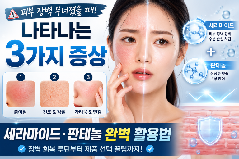 피부 장벽 무너졌을 때 나타나는 3가지 증상과 세라마이드·판테놀 완벽 활용법