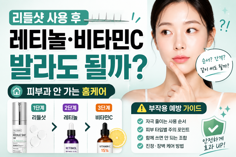 리들샷 사용 후 레티놀·비타민C 발라도 될까? 피부과 안 가는 홈케어 부작용 예방 가이드