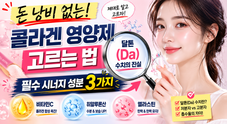 돈 낭비 없는 콜라겐 영양제 고르는 법: 달톤(Da) 수치의 진실과 필수 시너지 성분 3가지