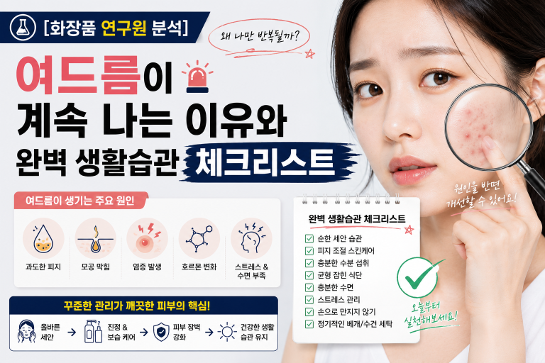 [화장품 연구원 분석] 여드름이 계속 나는 이유와 완벽 생활습관 체크리스트