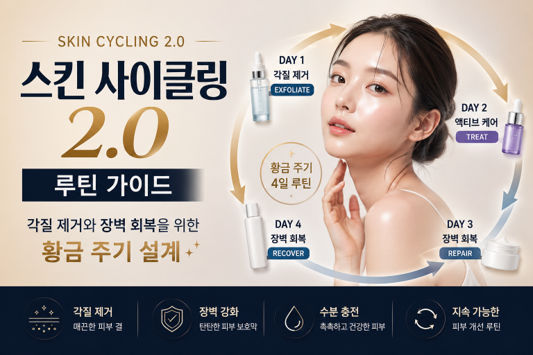 스킨 사이클링 2.0 루틴 가이드: 각질 제거와 장벽 회복을 위한 황금 주기 설계