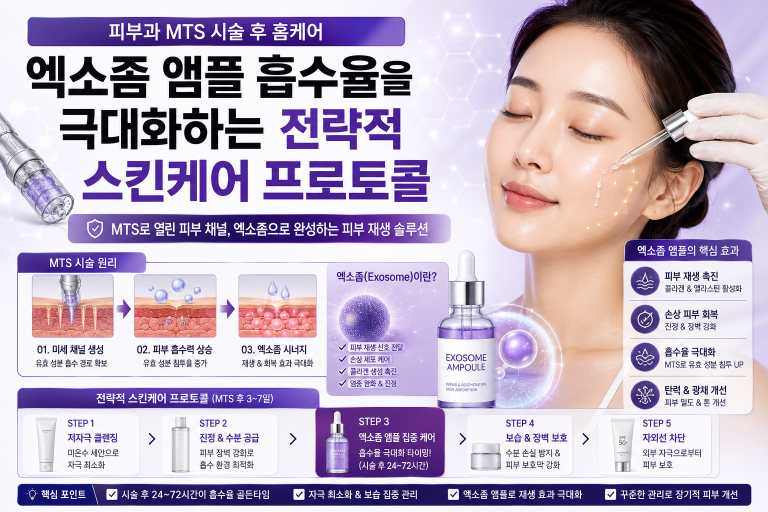 피부과 MTS 시술 후 홈케어: 엑소좀 앰플 흡수율을 극대화하는 전략적 스킨케어 프로토콜