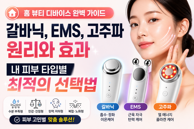홈 뷰티 디바이스 완벽 가이드: 갈바닉, EMS, 고주파 원리와 내 피부 타입별 최적의 선택법